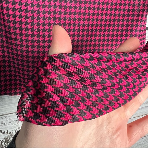 ⭐️ Steve Madden XS Eliza Mesh Top Pink Black Houndstooth Sheer Long Sleeve Shirt - Picture 9 of 14